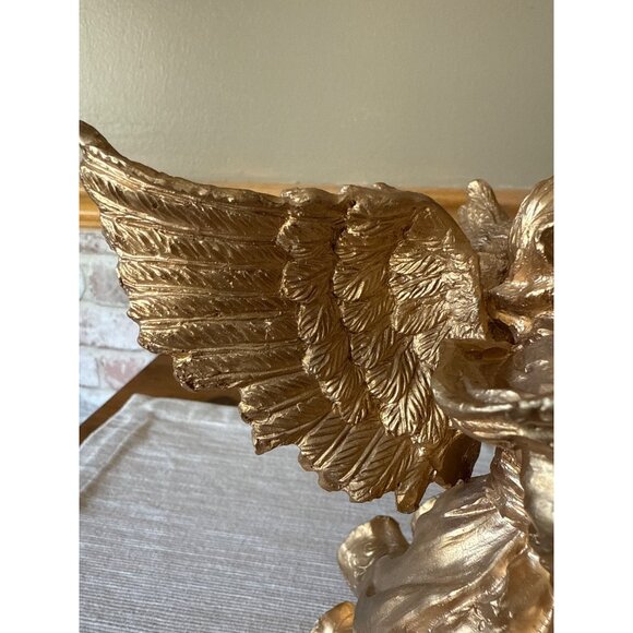 Vintage Gold Angel Figurine Playing Lute – Resin Holiday Decor, Musical Angel - Picture 8 of 16
